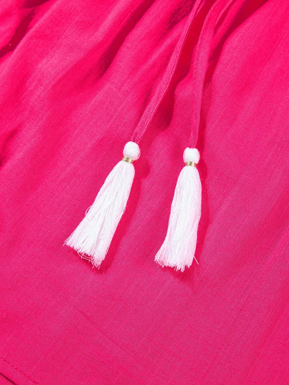 Strawberry Pink Embroidered Geometric Tassel Tie V Neck Top