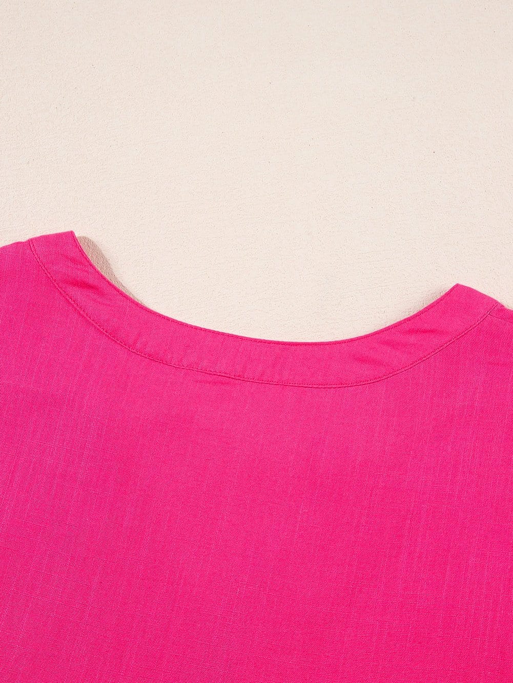 Strawberry Pink Embroidered Geometric Tassel Tie V Neck Top