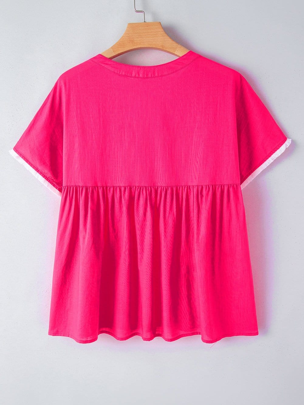 Strawberry Pink Embroidered Geometric Tassel Tie V Neck Top