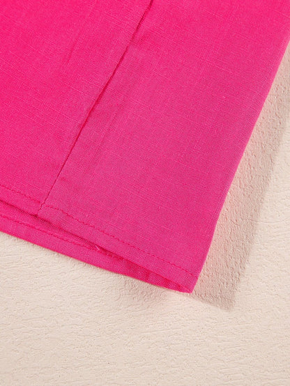 Strawberry Pink Embroidered Geometric Tassel Tie V Neck Top