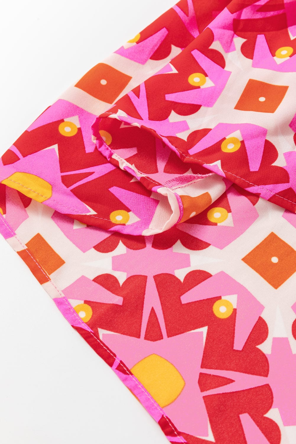 Strawberry Pink Geometric Print V-neck Long Casual Dress