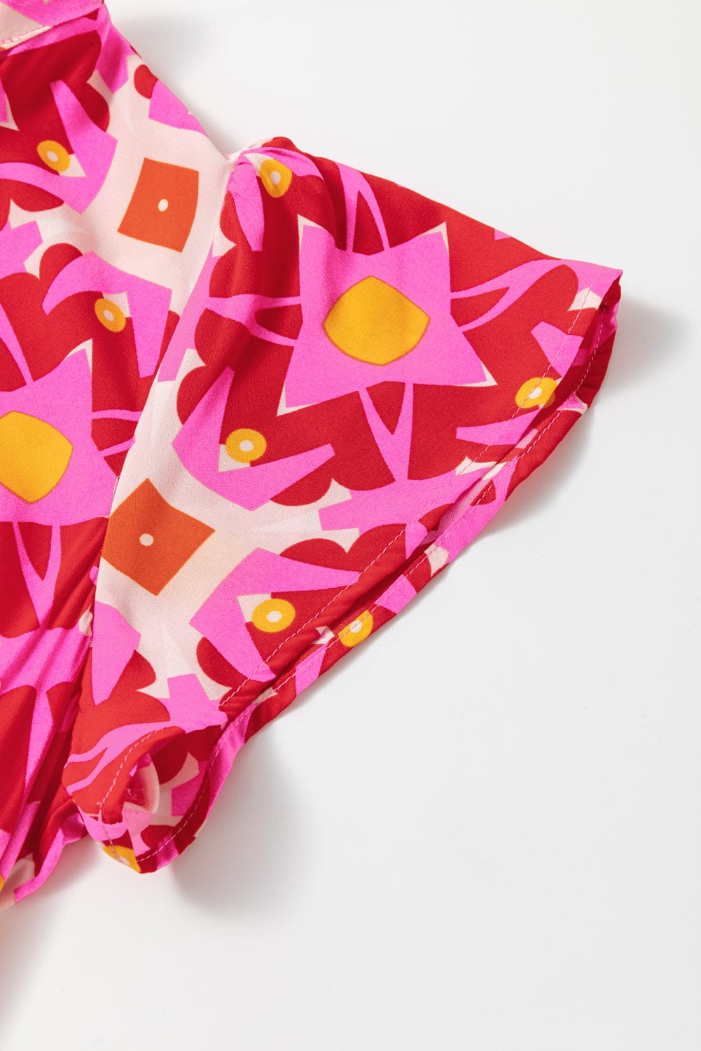 Strawberry Pink Geometric Print V-neck Long Casual Dress