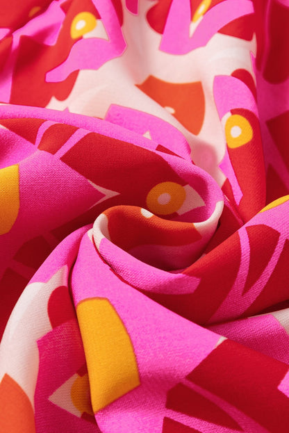 Strawberry Pink Geometric Print V-neck Long Casual Dress