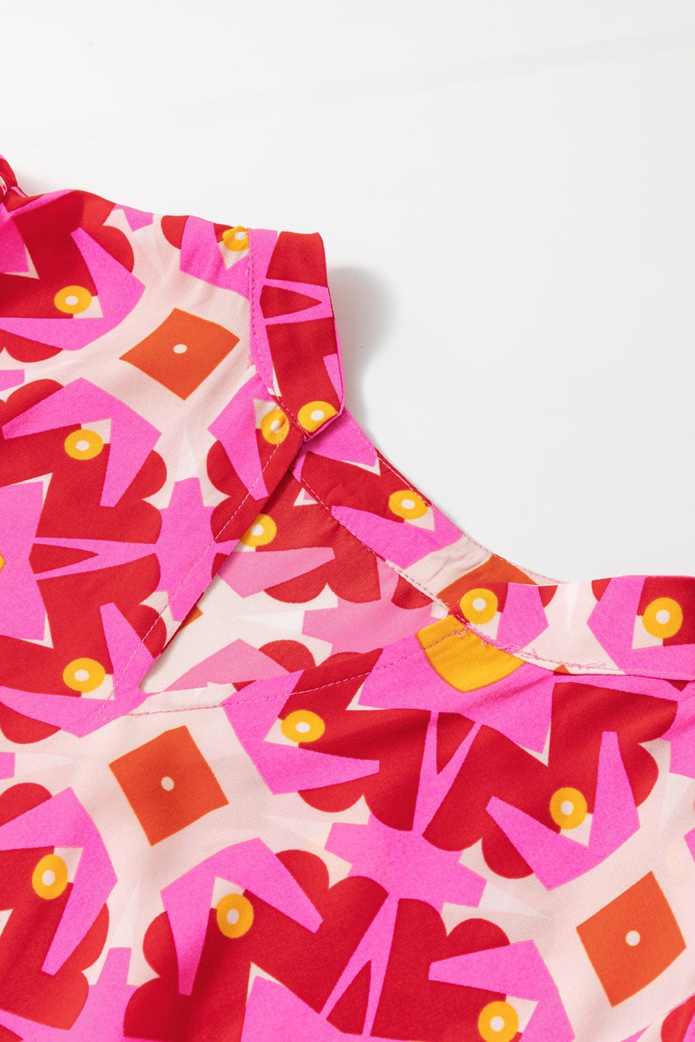 Strawberry Pink Geometric Print V-neck Long Casual Dress