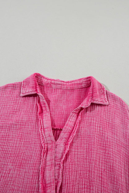 Strawberry Pink Mineral Wash Tiered Shift Dress with Raw Hem