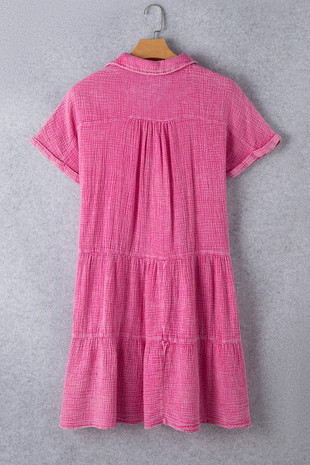 Strawberry Pink Mineral Wash Tiered Shift Dress with Raw Hem