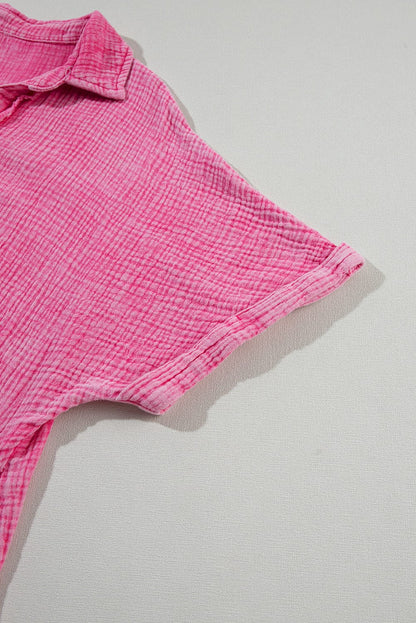 Strawberry Pink Mineral Wash Tiered Shift Dress with Raw Hem