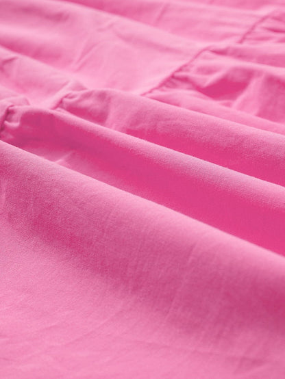 Strawberry Pink One Shoulder Smocked Bodice Tiered Midi Dress