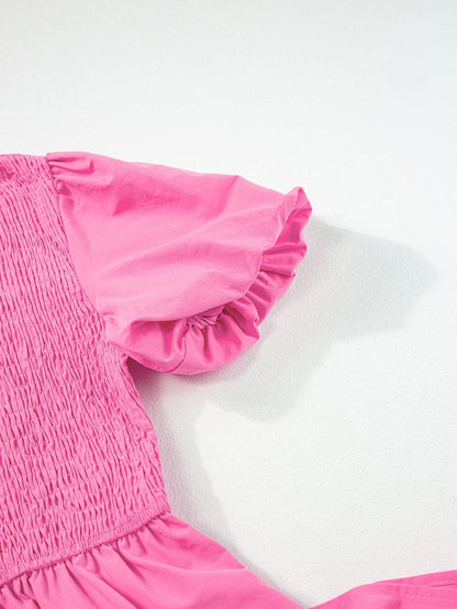 Strawberry Pink One Shoulder Smocked Bodice Tiered Midi Dress