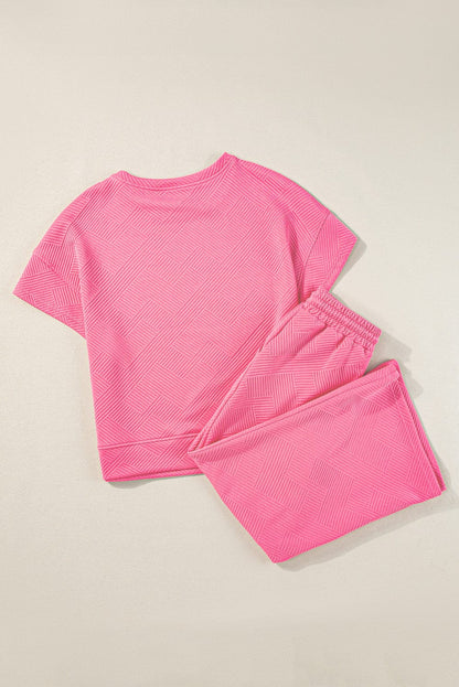 Strawberry Pink Ribbed Casual Two-Piece Set