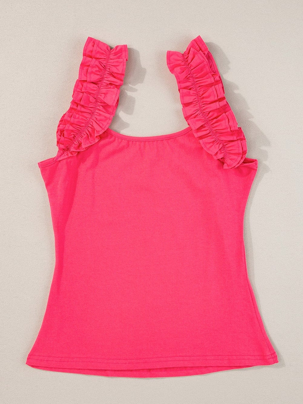 Strawberry Pink Ruffled Sleeveless Sheath Tank Top