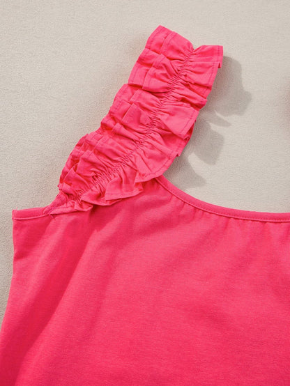 Strawberry Pink Ruffled Sleeveless Sheath Tank Top