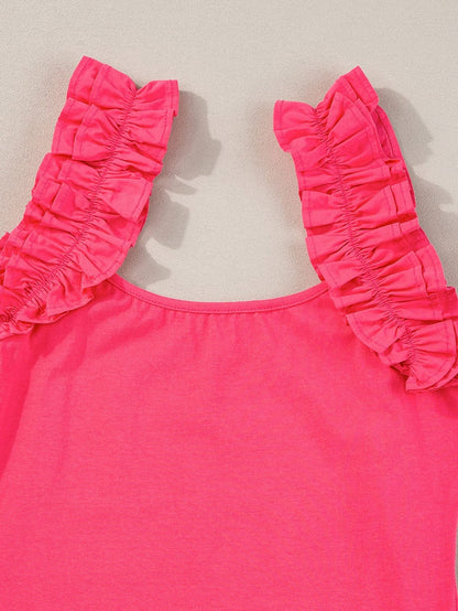 Strawberry Pink Ruffled Sleeveless Sheath Tank Top