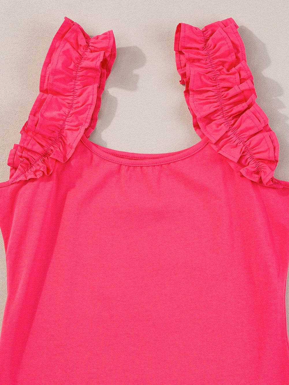 Strawberry Pink Ruffled Sleeveless Sheath Tank Top