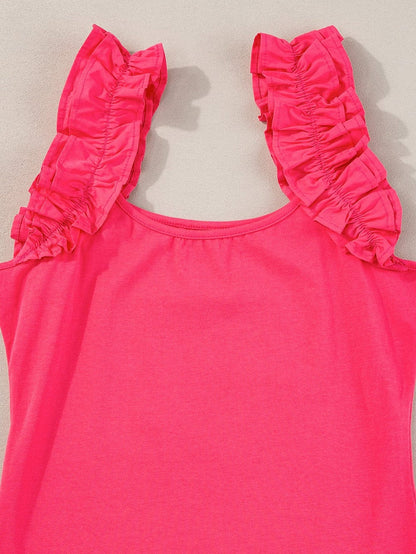 Strawberry Pink Ruffled Sleeveless Sheath Tank Top