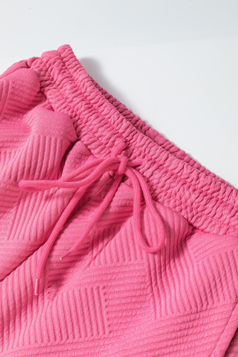 Strawberry Pink Textured Casual Two-Piece Pant Set