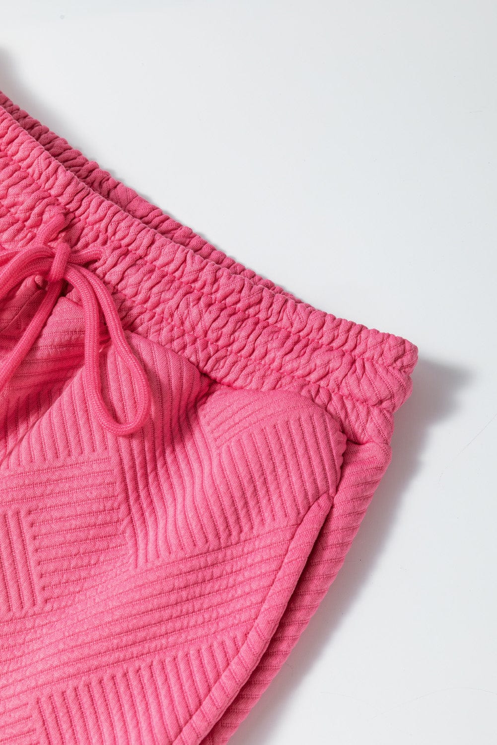 Strawberry Pink Textured Casual Two-Piece Pant Set