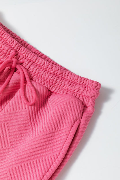 Strawberry Pink Textured Casual Two-Piece Pant Set