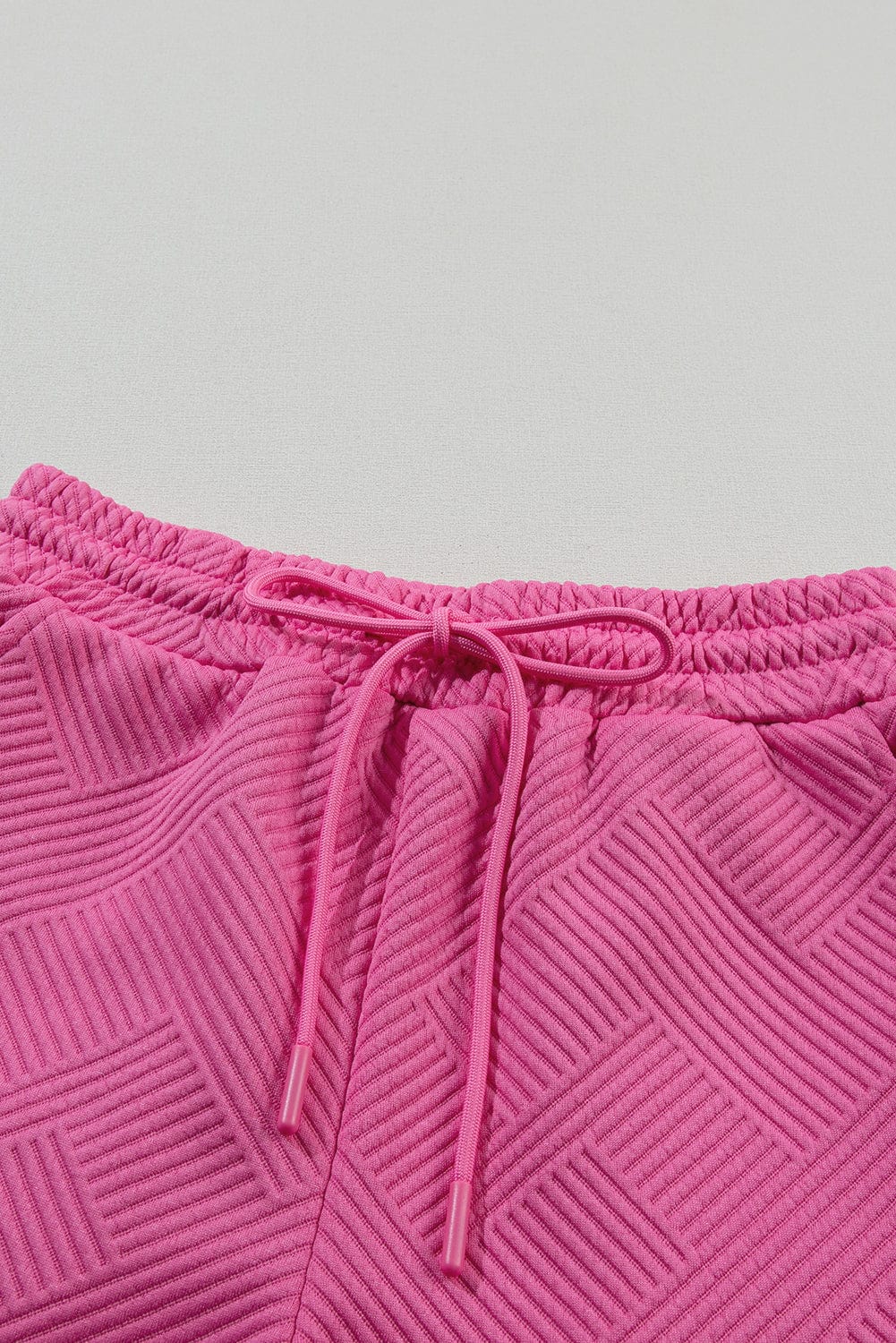 Strawberry Pink Textured Drawstring Shorts Set with Matching Top
