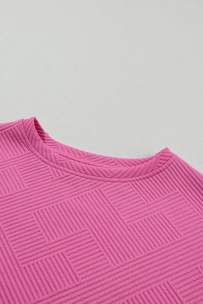 Strawberry Pink Textured Drawstring Shorts Set with Matching Top