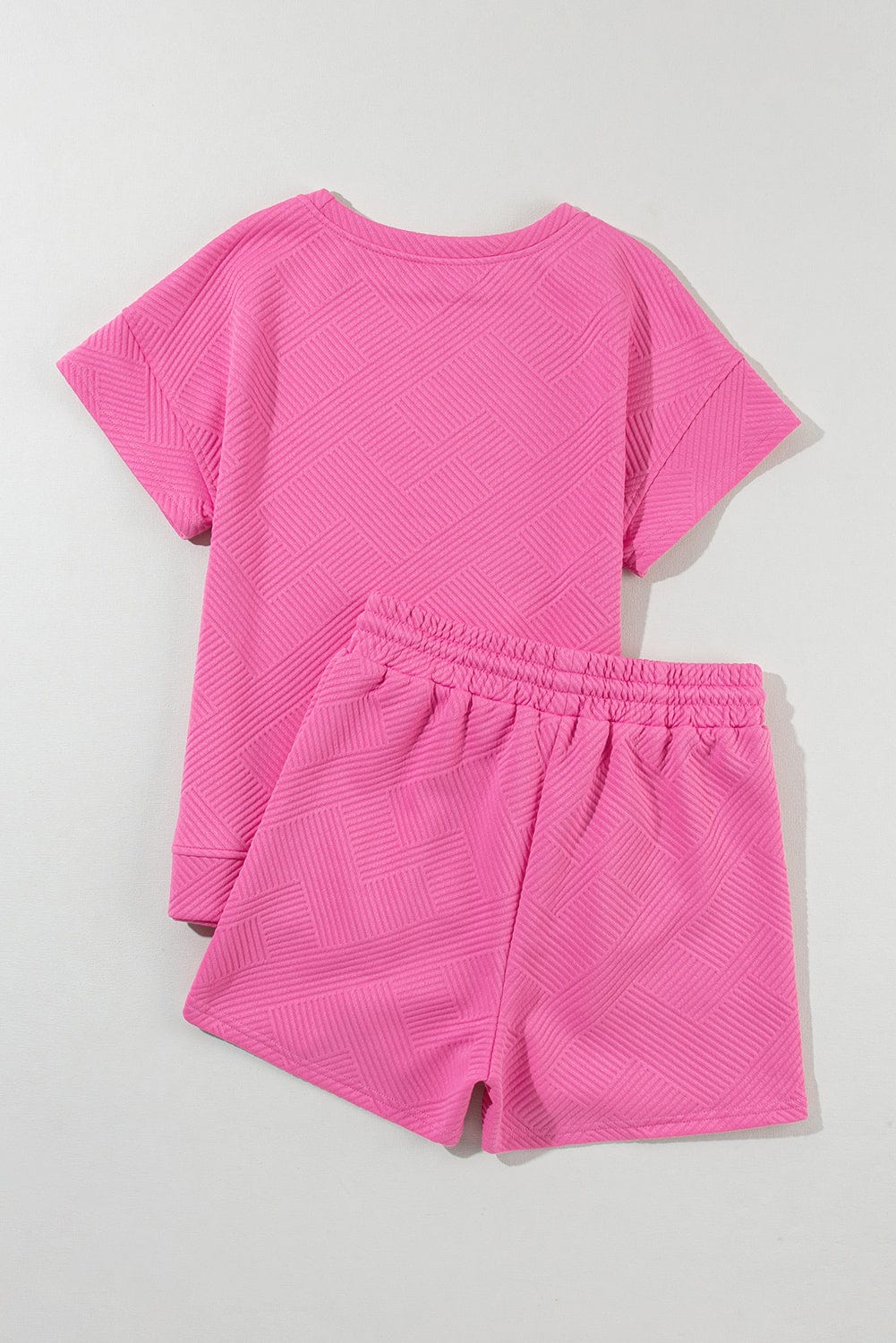 Strawberry Pink Textured Drawstring Shorts Set with Matching Top