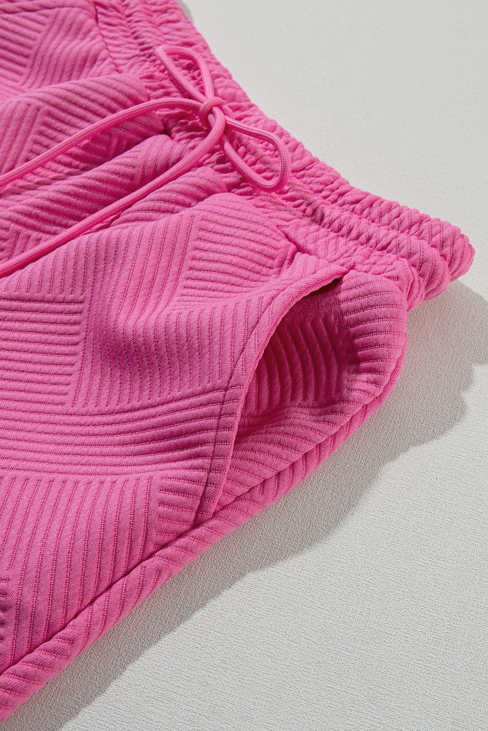 Strawberry Pink Textured Drawstring Shorts Set with Matching Top