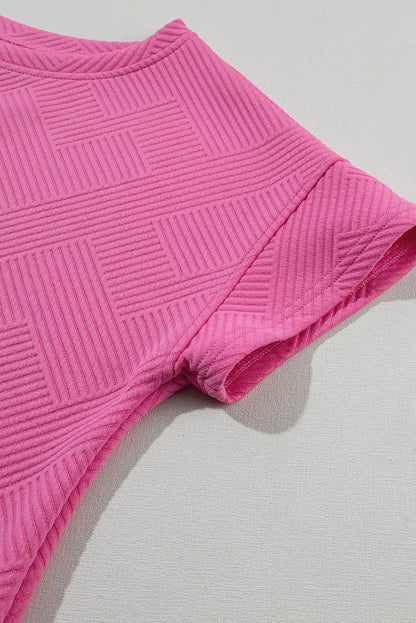 Strawberry Pink Textured Drawstring Shorts Set with Matching Top