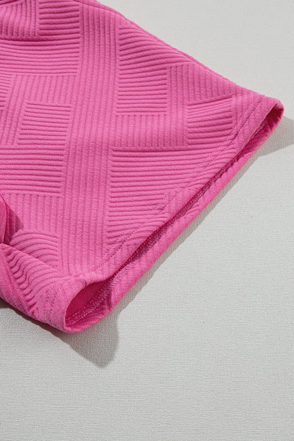 Strawberry Pink Textured Drawstring Shorts Set with Matching Top