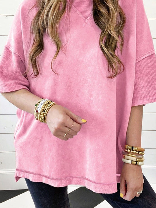 Strawberry Pink Vintage Mineral Wash Boyfriend Tee with Exposed Seam Details