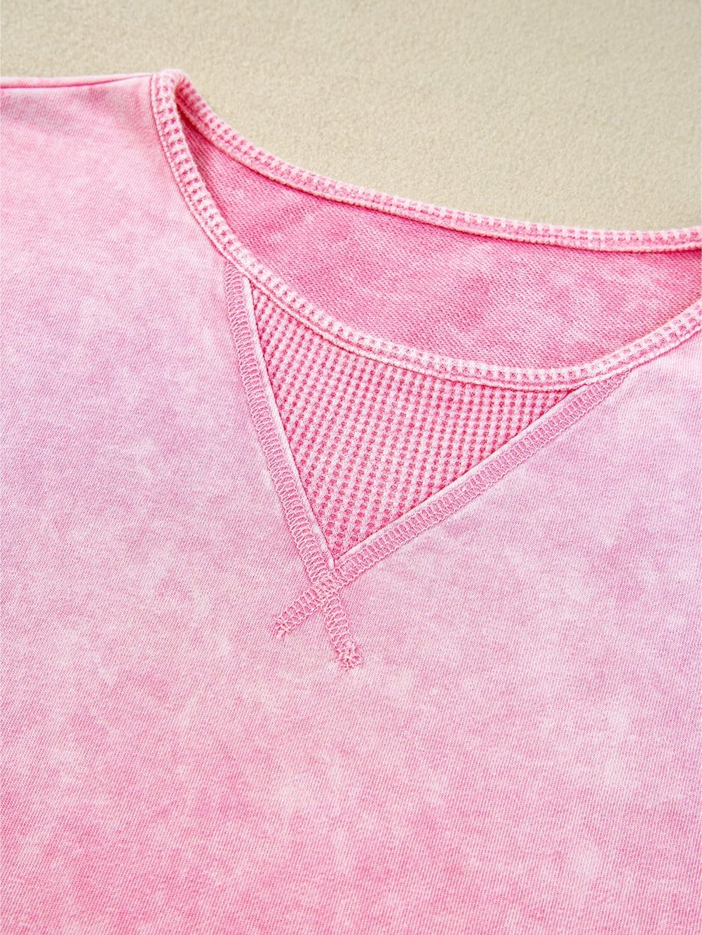 Strawberry Pink Vintage Mineral Wash Boyfriend Tee with Exposed Seam Details