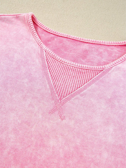 Strawberry Pink Vintage Mineral Wash Boyfriend Tee with Exposed Seam Details