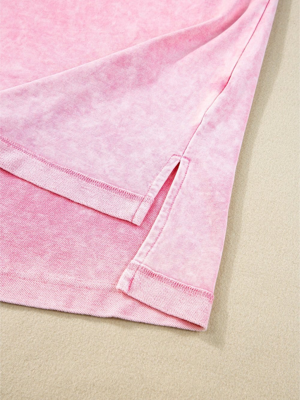 Strawberry Pink Vintage Mineral Wash Boyfriend Tee with Exposed Seam Details