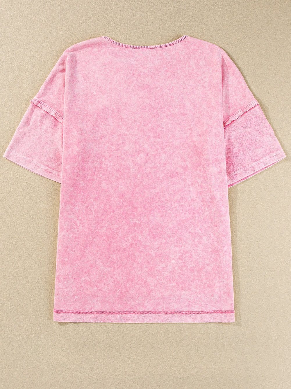 Strawberry Pink Vintage Mineral Wash Boyfriend Tee with Exposed Seam Details