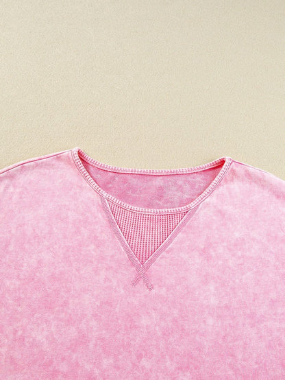 Strawberry Pink Vintage Mineral Wash Boyfriend Tee with Exposed Seam Details