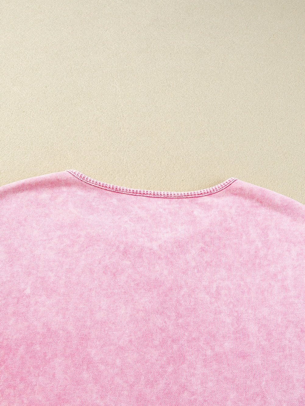 Strawberry Pink Vintage Mineral Wash Boyfriend Tee with Exposed Seam Details