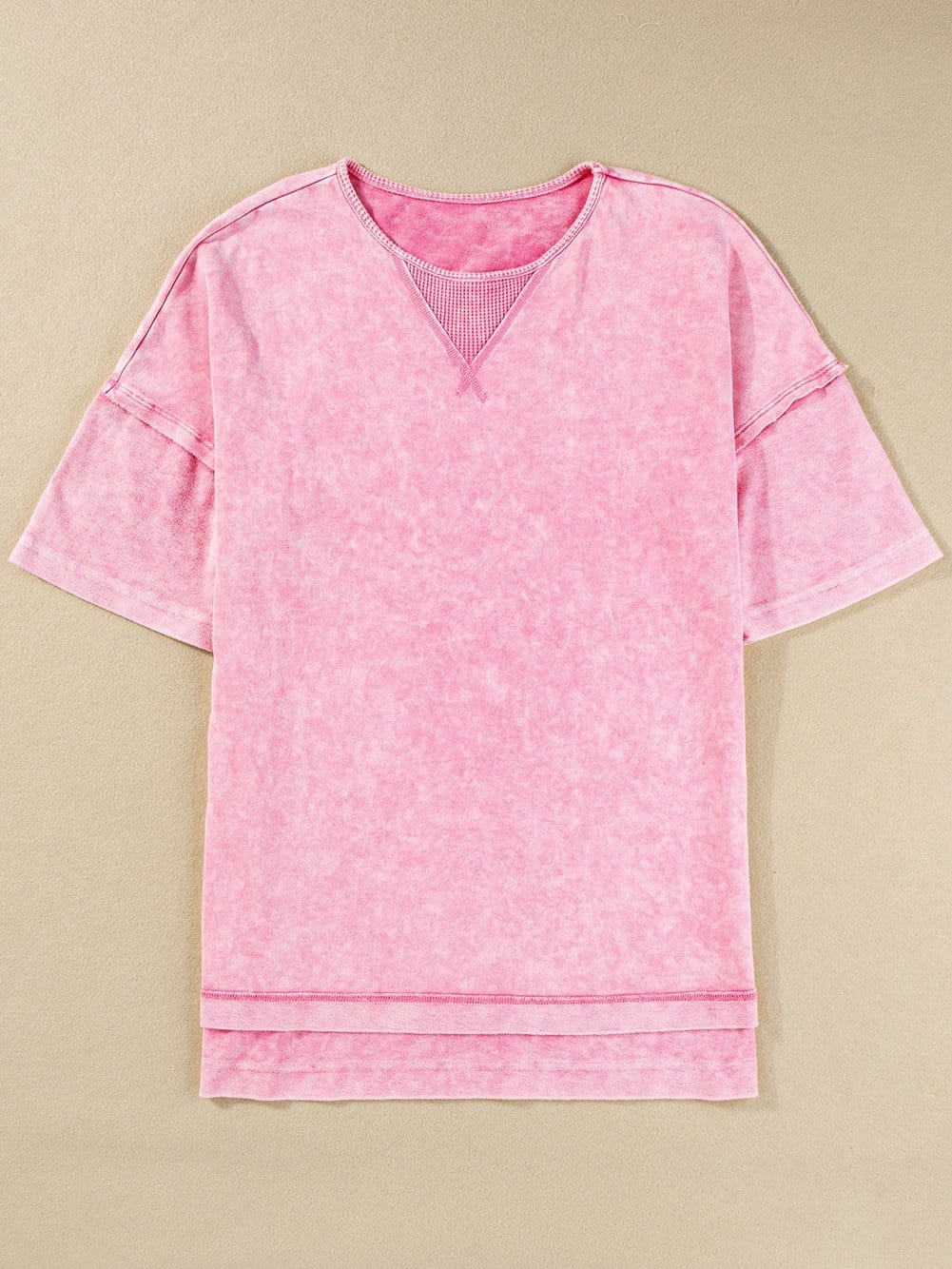 Strawberry Pink Vintage Mineral Wash Boyfriend Tee with Exposed Seam Details