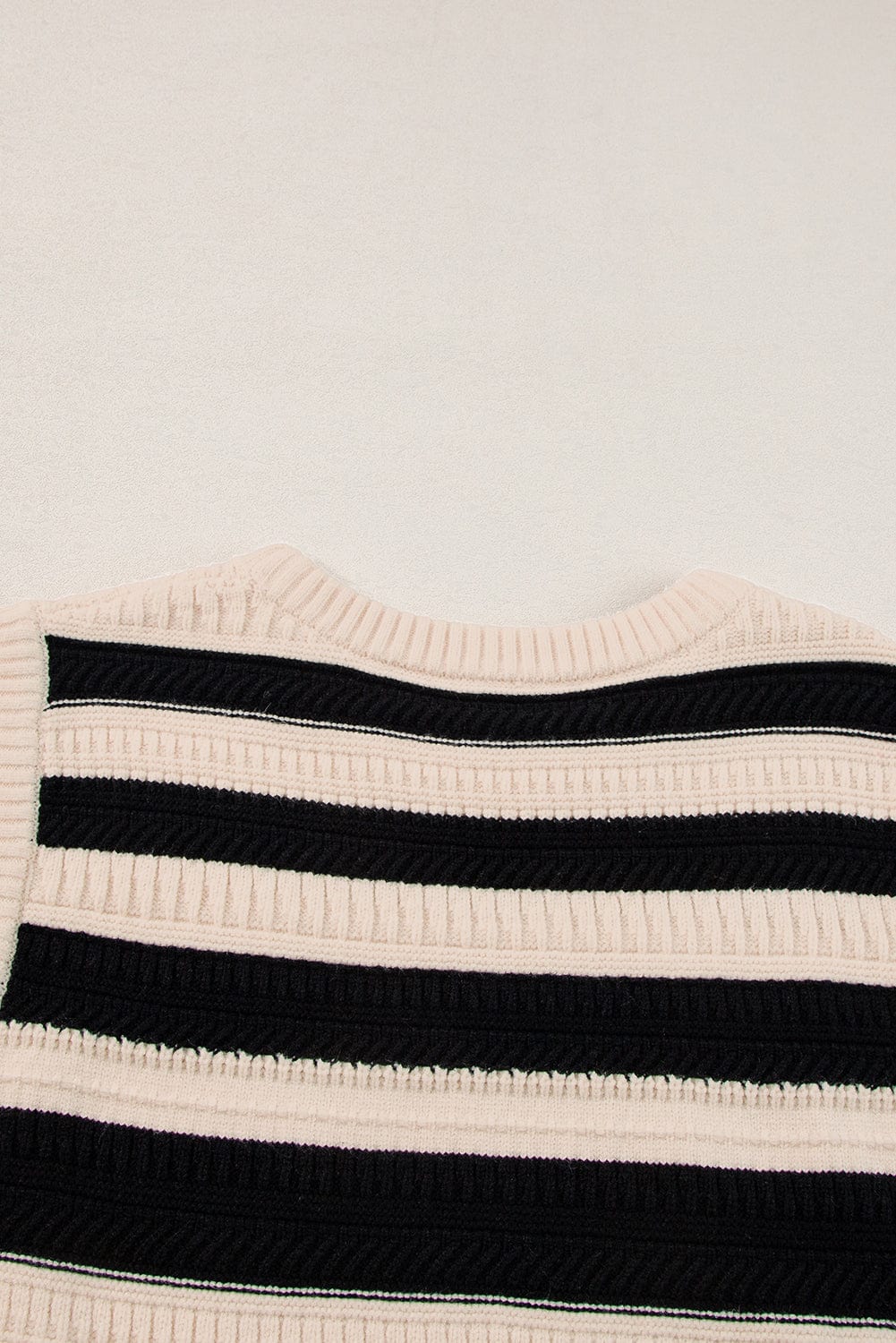 Striped Black Ribbed Trim Sleeveless Sweater Vest