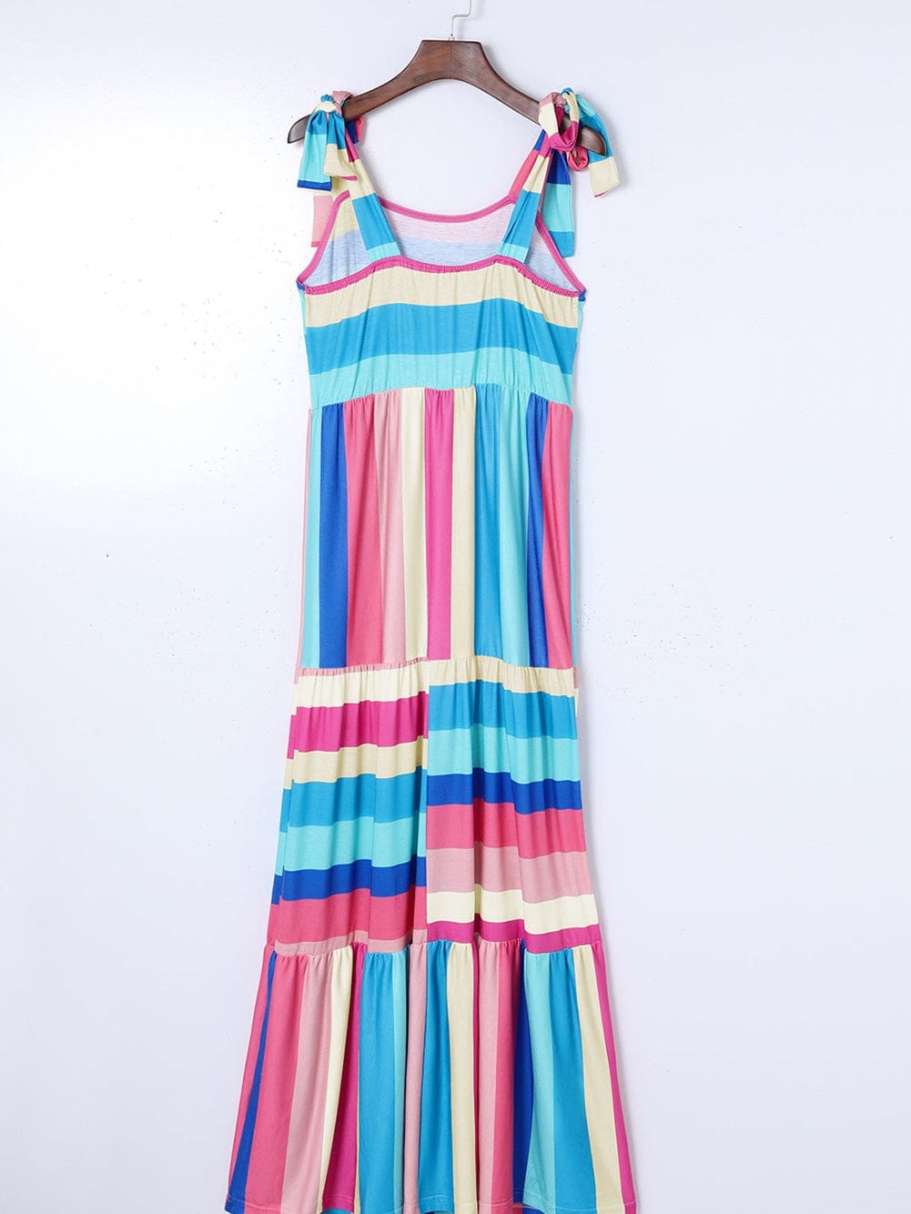Striped Bow Detail Multicolor Maxi Dress with Knot Straps