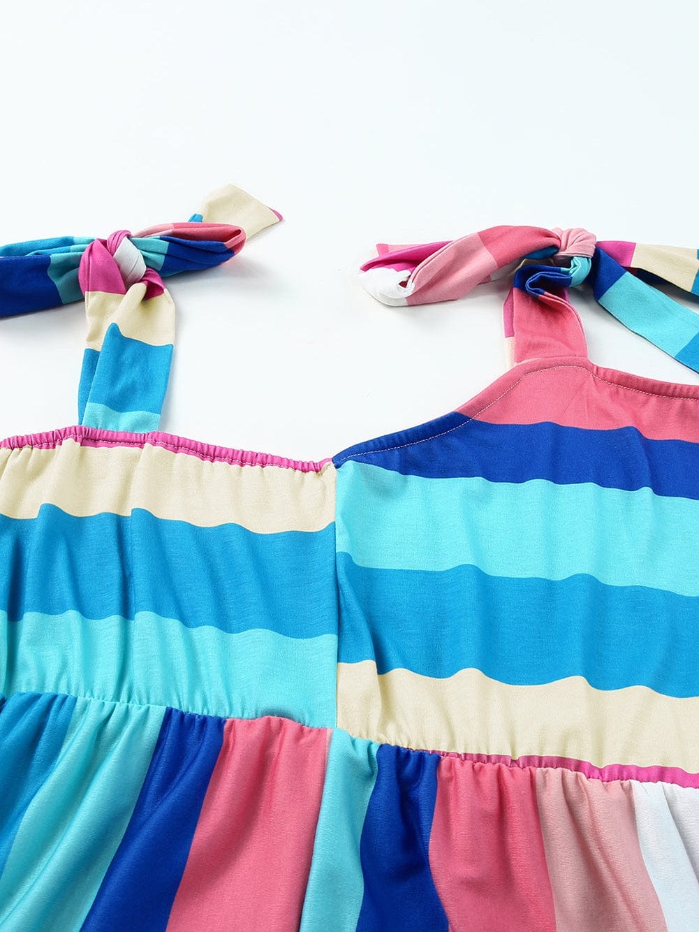 Striped Bow Detail Multicolor Maxi Dress with Knot Straps