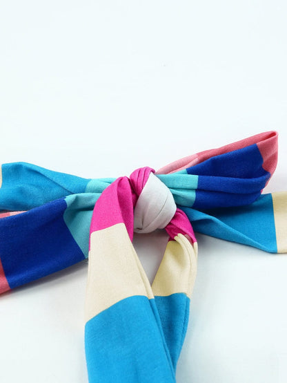 Striped Bow Detail Multicolor Maxi Dress with Knot Straps