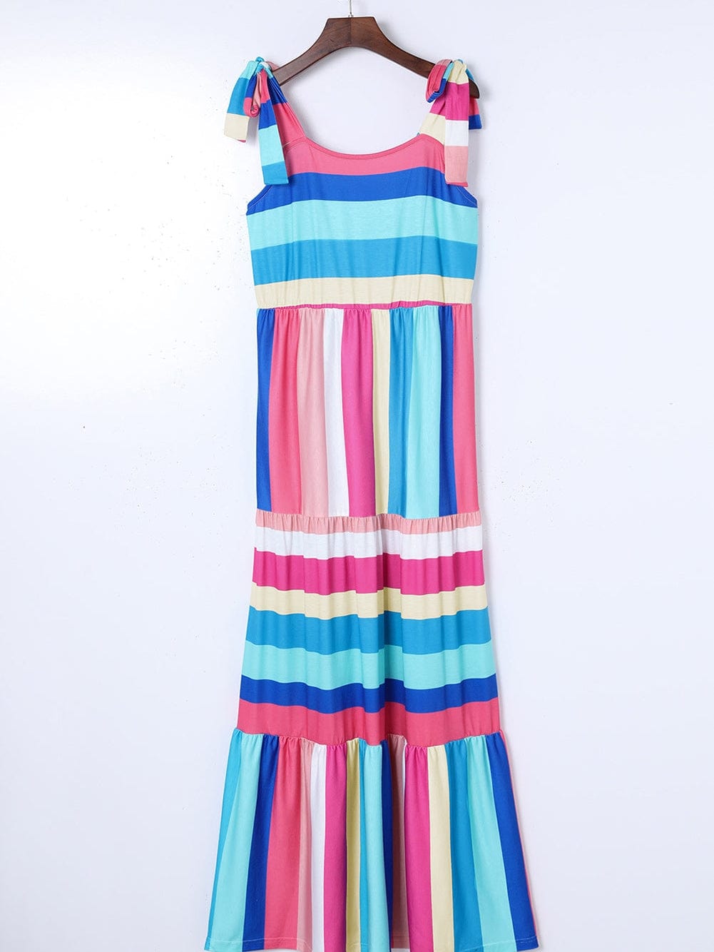 Striped Bow Detail Multicolor Maxi Dress with Knot Straps