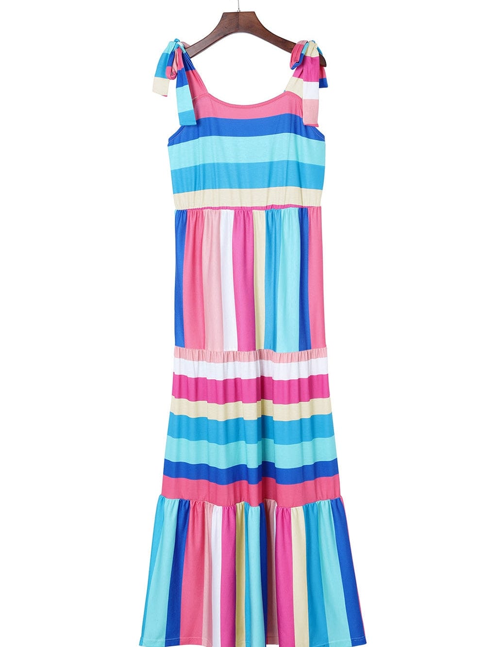 Striped Bow Detail Multicolor Maxi Dress with Knot Straps