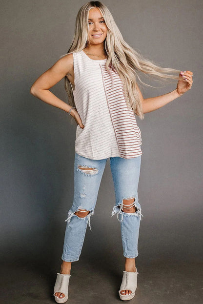 Striped Brown Colorblock Sleeveless Tank Top