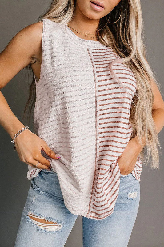 Striped Brown Colorblock Sleeveless Tank Top