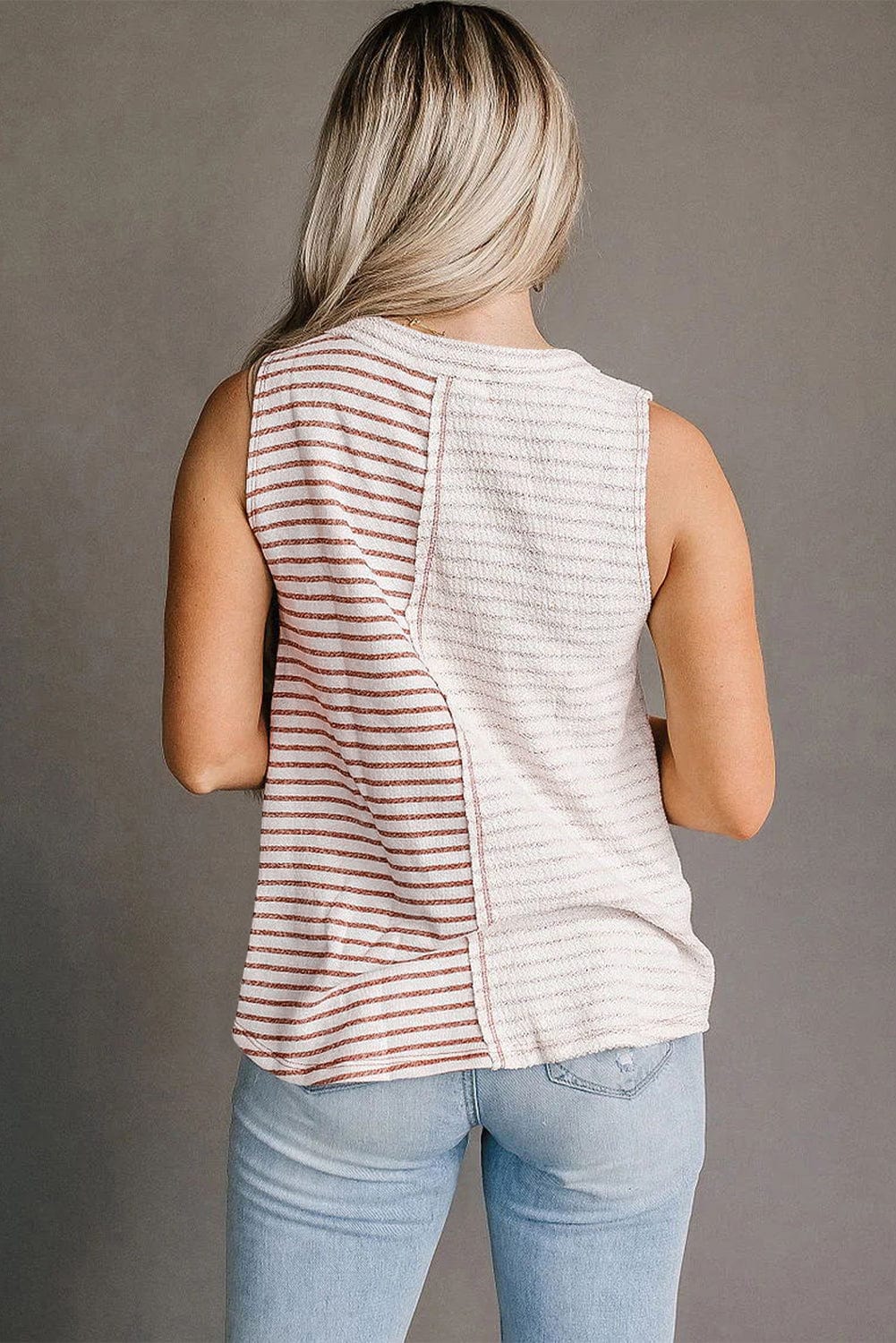 Striped Brown Colorblock Sleeveless Tank Top