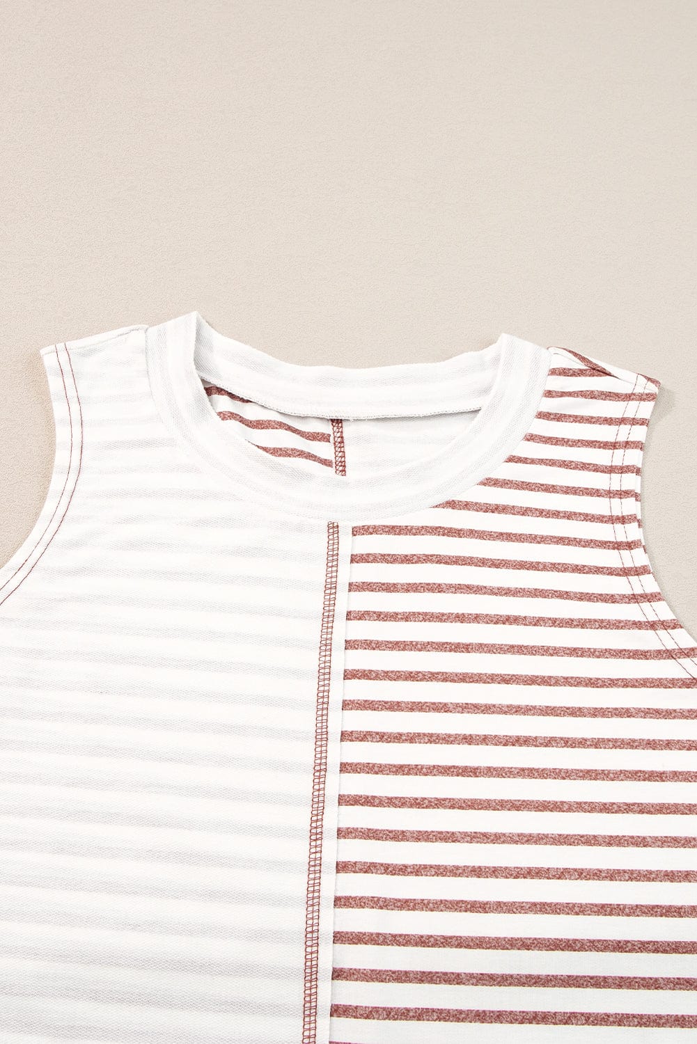 Striped Brown Colorblock Sleeveless Tank Top