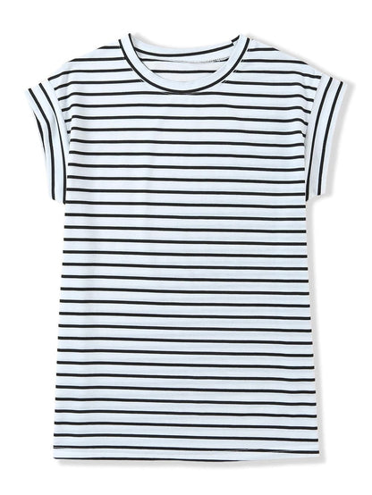 Striped Cap Sleeve Crew Neck Tee