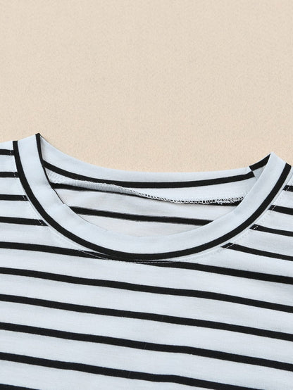 Striped Cap Sleeve Crew Neck Tee