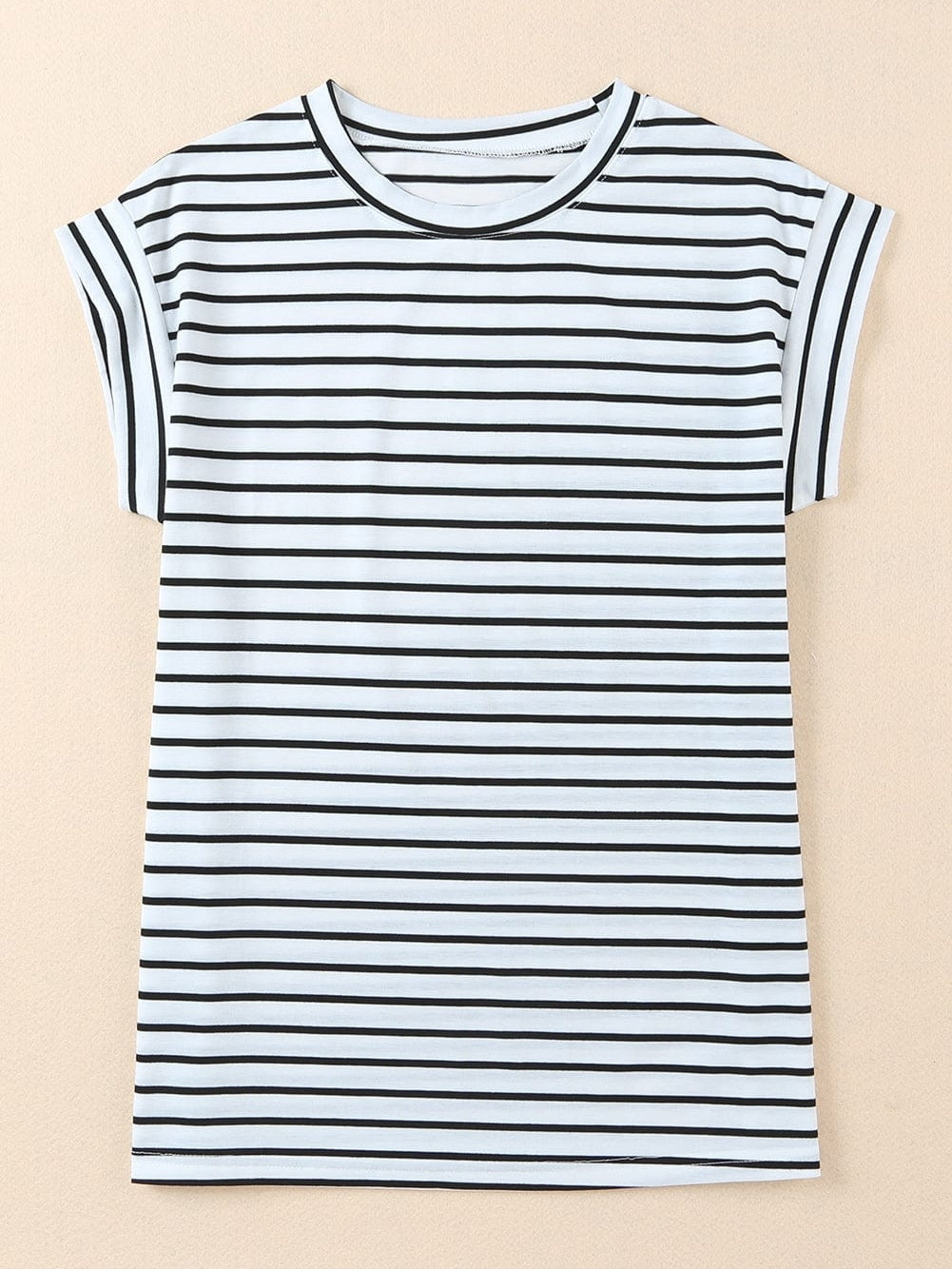 Striped Cap Sleeve Crew Neck Tee