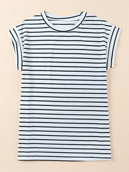 Striped Cap Sleeve Crew Neck Tee